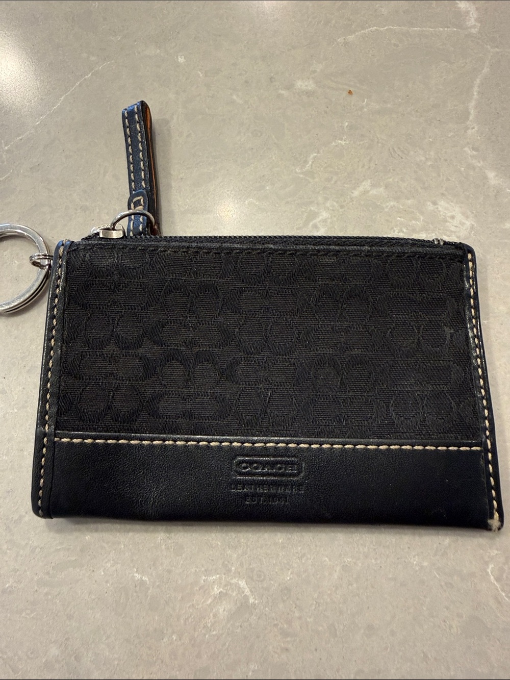 Coach Black Signature Card Holder with Key Ring - USED